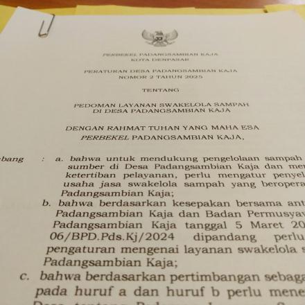 Telah Ditetapkan, Peraturan Desa Nomor 2 Tahun 2025 tentang Pedoman Layanan Swakelola Sampah