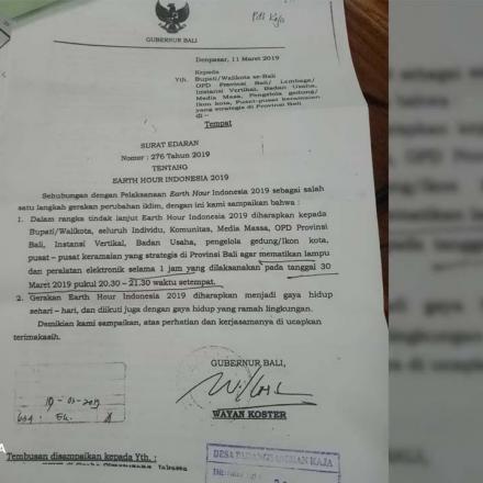 Menindaklanjuti Surat Edaran Gubernur Bali tentang EARTH HOUR INDONESIA 2019